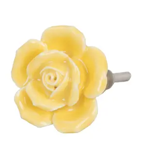 Keramická úchytka růže žlutá  - Ø 4,5 cm Clayre & Eef