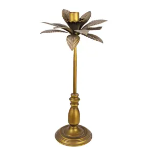 Produkt Kovový zlatý svícen s patinou a listy Camila - Ø 28*60 cm Clayre & Eef