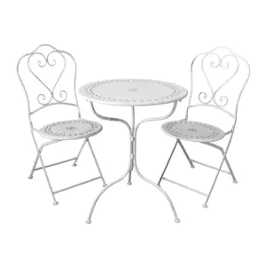 Krémová antik zahradní souprava stůl a 2 židle - Ø 60*74 / 2x 50*37*94 cm Chic Antique