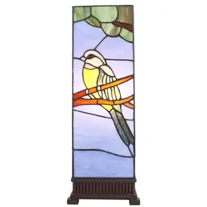 Modrá stolní lampa Tiffany s ptáčkem Birdie - 18*18*48 cm E14/max 1*40W Clayre & Eef
