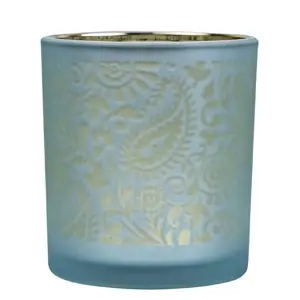Produkt Modro stříbrný skleněný svícen s ornamenty Paisley vel.S - Ø 7*8cm Mars & More