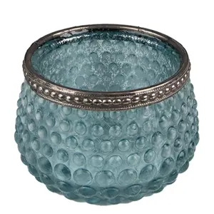 Modrý skleněný svícen na čajovou svíčku se zdobným okrajem - Ø  8*6 cm Clayre & Eef