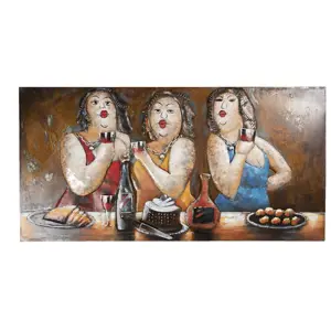 Produkt Nástěnná malba tří kyprých hodujících žen - 140*8*70 cm Clayre & Eef