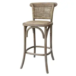 Produkt Přírodní dřevěná barová židle s ratanovým výpletem Old French chair - 43*51*103 cm  Chic Antique