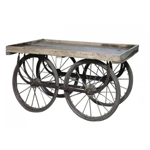 Produkt Retro kovový vozík na velikých kolech s dřevěnou deskou Old Cart - 144*70*79cm Chic Antique