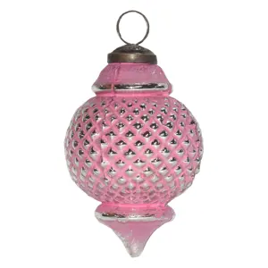 Produkt Růžovo-stříbrná skleněná ozdoba baňka - Ø 8*10 cm Clayre & Eef