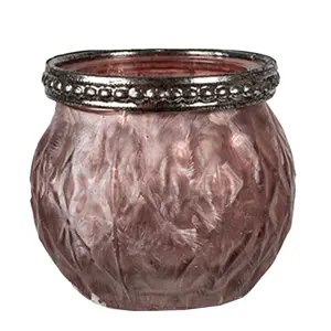 Produkt Růžový skleněný svícen na čajovou svíčku - Ø 7*6 cm Clayre & Eef
