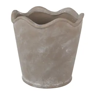 Produkt Šedý keramický obal na květináč s vlnitým okrajem S - Ø 13*12 cm Clayre & Eef