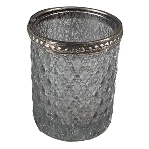 Produkt Šedý skleněný svícen na čajovou svíčku se zdobným lemem - Ø 6*6 cm Clayre & Eef