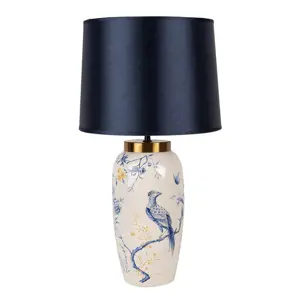 Stolní lampa s keramickou nohou s ptáčkem Spicea - Ø 30*55 cm / E27 / max 60W Clayre & Eef