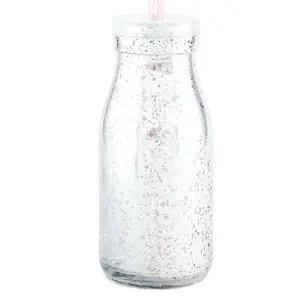 Produkt Stříbrná skleněná láhev na brčko bez brčka - Ø 6*14 cm / 0,2 L Clayre & Eef