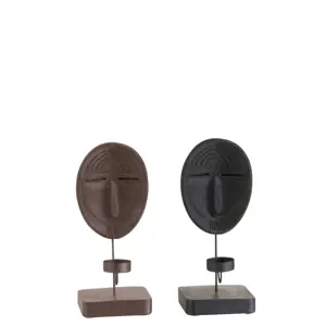 Svícen na čajovou svíčku maska Ethnic  černý/hnědý  2 ks - 10,5*12*26,5 cm J-Line by Jolipa