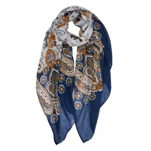 Produkt Tmavě modrý dámský šátek se vzorováním - 80*180 cm Clayre & Eef