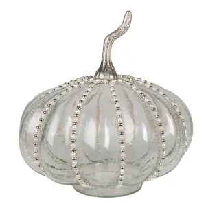 Produkt Transparentní skleněná dekorace dýně Pumpkin s perličkami - Ø 16*19 cm Clayre & Eef