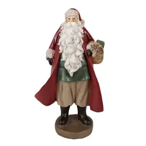 Vánoční dekorace socha Santa v červeném kabátku s košíčkem - 14*9*23 cm Clayre & Eef