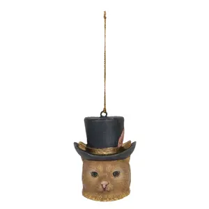 Produkt Závěsná dekorace hlava kočky s kloboukem - 6*6*8 cm Clayre & Eef