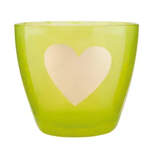 Zelený svícen na čajovou svíčku se srdíčkem - Ø 9*8 cm   Clayre & Eef