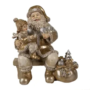 Produkt Zlatá vánoční dekorace Santa s děvčátkem a dárky - 15*11*17 cm Clayre & Eef